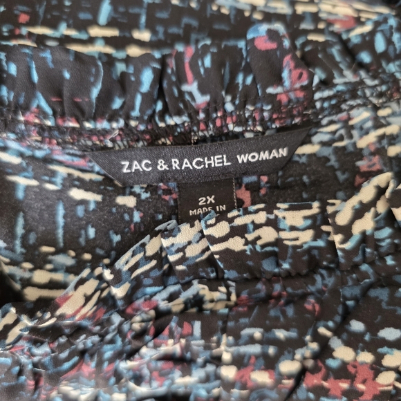 Zac & Rachel Women's Multi-Colored Patterned Ruffle Blouse Sz 2X - Picture 12 of 12